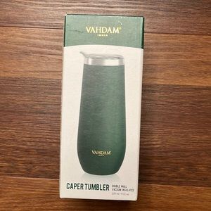Vahdam, caper tumbler, double wall vacuum insulated, new in box, green